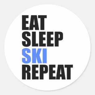 Eat Sleep Ski Repeat Winter Mountains Skiing Lodge Classic Round Sticker