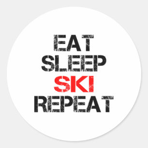 Eat Sleep Ski Repeat Winter Mountains Skiing Lodge Classic Round Sticker