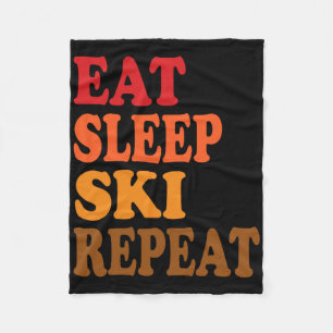 Eat Sleep Ski Repeat Winter Mountains Skiing Lodge Fleece Blanket