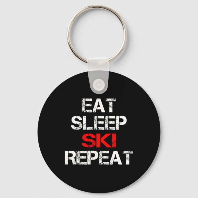 Eat Sleep Ski Repeat Winter Mountains Skiing Lodge Key Ring (Front)