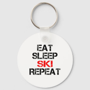 Eat Sleep Ski Repeat Winter Mountains Skiing Lodge Key Ring