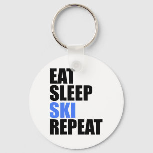Eat Sleep Ski Repeat Winter Mountains Skiing Lodge Key Ring