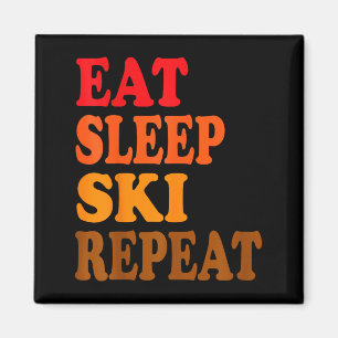 Eat sleep ski repeat winter mountains skiing lodge magnet