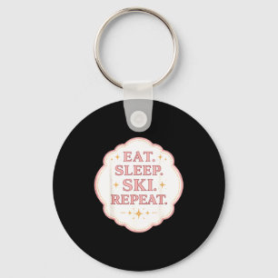 Eat sleep ski repeat woman skier lover girl skiing key ring