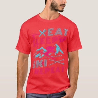 Eat Sleep Ski Retro 90s 80s Outfit Skiing T-Shirt