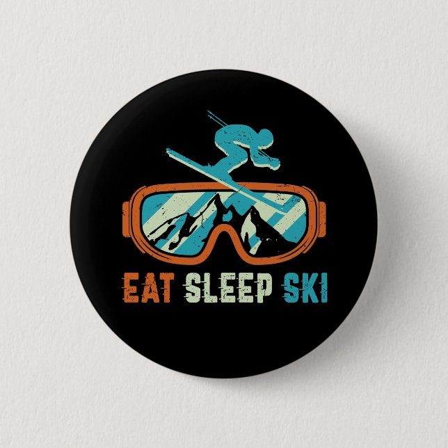 Eat Sleep Ski Vintage Retro Skiing Goggles 6 Cm Round Badge (Front)