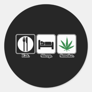 eat sleep smoke pot classic round sticker