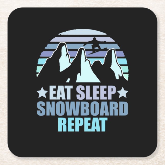 Eat Sleep Snowboard Repeat Square Paper Coaster (Front)