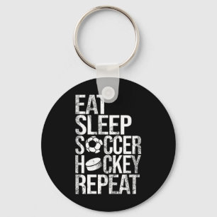 Eat Sleep Soccer Hockey Repeat Funny Sport Game Da Key Ring