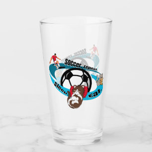 Eat, sleep, soccer, repeat. cartoon soccer glass
