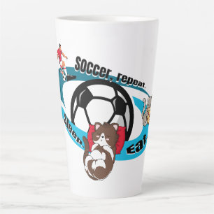 Eat, sleep, soccer, repeat. cartoon soccer latte mug