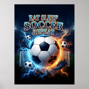 Eat Sleep Soccer Repeat Retro Poster