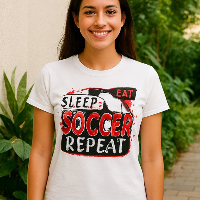 Eat Sleep Soccer Repeat Shirt – Bold Red & Black  (Creator Uploaded)