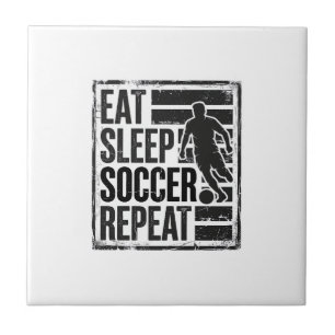 Eat Sleep Soccer Repeat Vintage Player Shirt Desig Ceramic Tile