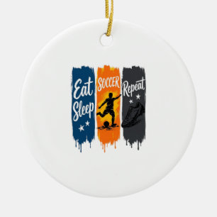 Eat Sleep Soccer Repeat Vintage Soccer Shirt Desig Ceramic Ornament