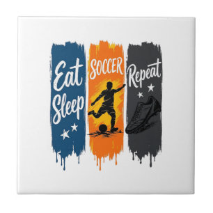 Eat Sleep Soccer Repeat Vintage Soccer Shirt Desig Ceramic Tile