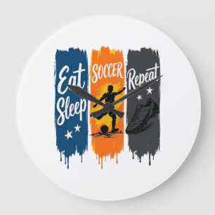 Eat Sleep Soccer Repeat Vintage Soccer Shirt Desig Large Clock