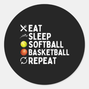 Eat Sleep Softball Basball Repeat Funny Softball Classic Round Sticker