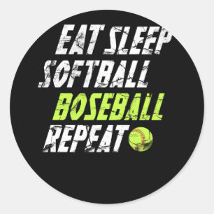 Eat Sleep Softball Baseball Repeat Classic Round Sticker