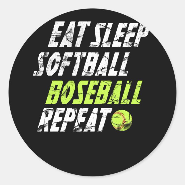 Eat Sleep Softball Baseball Repeat Classic Round Sticker (Front)