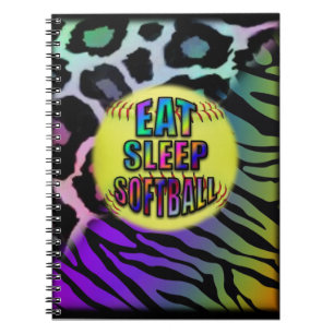 Eat Sleep Softball Double Wild Animal Print Notebook