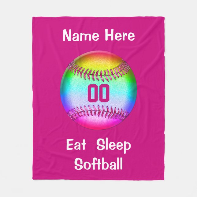 Eat Sleep Softball Fleece Blanket Your Text, (Front)