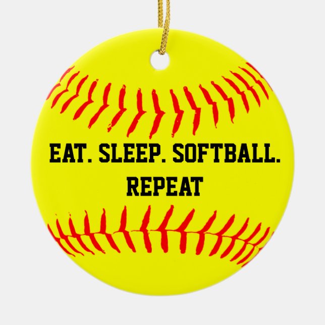 Eat. Sleep. Softball. Repeat. Ceramic Ornament (Front)