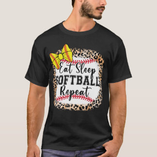 Eat Sleep Softball Repeat Coquette Boween Girl Mom T-Shirt