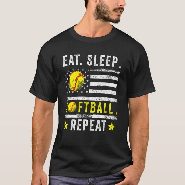 Eat Sleep Softball Repeat  Softball Coach American T-Shirt (Front)