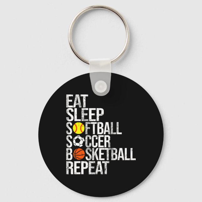 Eat Sleep Softll Soccer Sketll Repeat Funny Sport  Key Ring (Front)