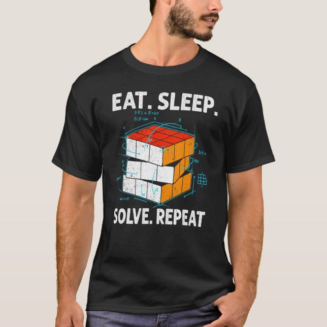 Eat Sleep Solve Repeat Math Speed Cubing Genie Cub T-Shirt (Front)
