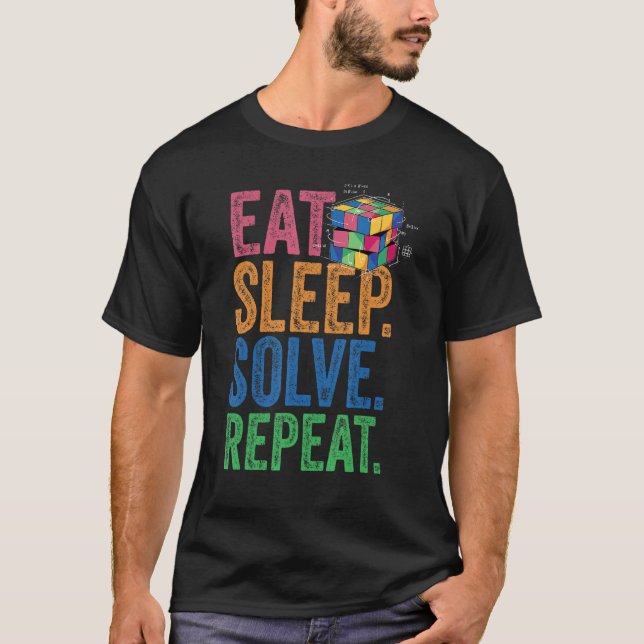 Eat Sleep Solve Repeat Math Speed Cubing Genie Cub T-Shirt (Front)