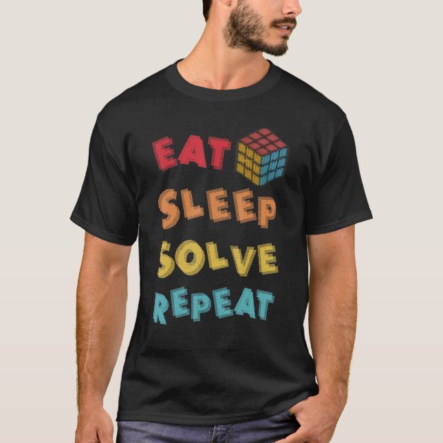 Eat Sleep Solve Repeat Math Speed Cubing Genie Cub T-Shirt (Front)