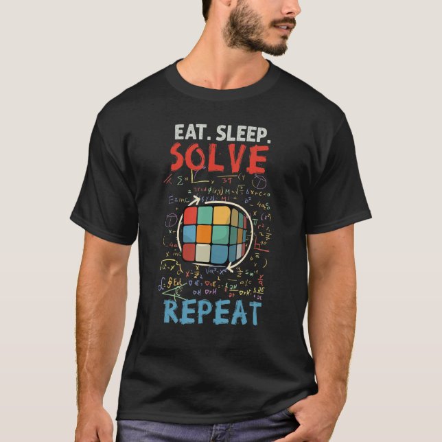 Eat Sleep Solve Repeat Math Speed Cubing Genie Cub T-Shirt (Front)