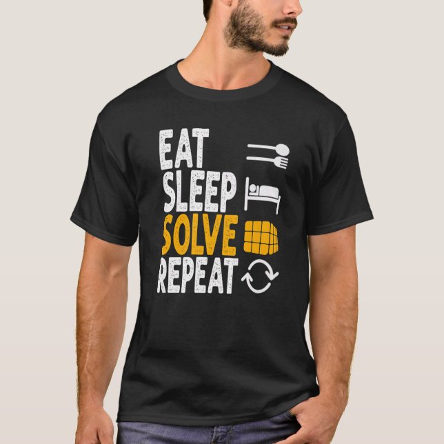 Eat Sleep Solve Repeat Math Speed Cubing Genie Cub T-Shirt (Front)