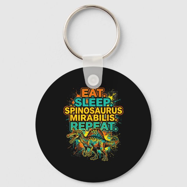 Eat sleep spinosaurus mirabilis repeat splatter key ring (Front)