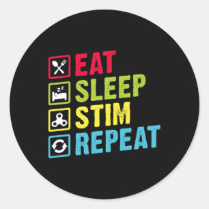 Eat Sleep Stim Repeat Autism Awareness Kids Boys W Classic Round Sticker