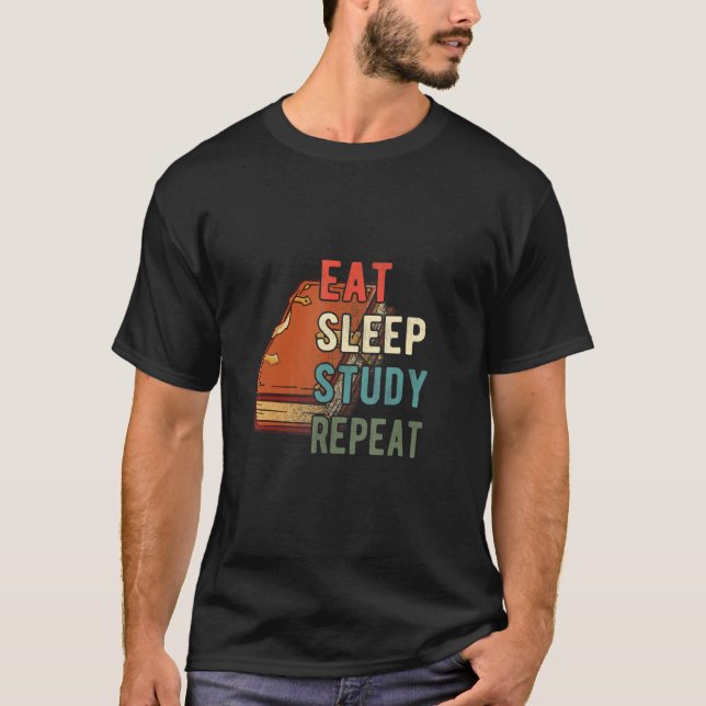 Eat Sleep study Repeat Book Reading School College T-Shirt (Front)