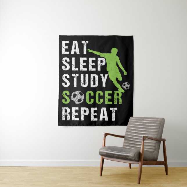 Eat Sleep Study Soccer Repeat Boy Soccer Player Tapestry (In Situ)