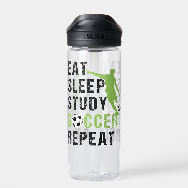 Eat Sleep Study Soccer Repeat Boy Soccer Player Water Bottle (Back)
