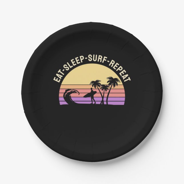 Eat Sleep Surf Repeat Paper Plate (Front)