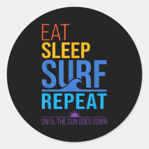 Eat sleep surf repeat retro sunset colours surfing classic round sticker