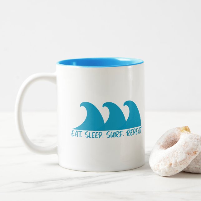 Eat Sleep Surf Repeat Two-Tone Coffee Mug (With Donut)