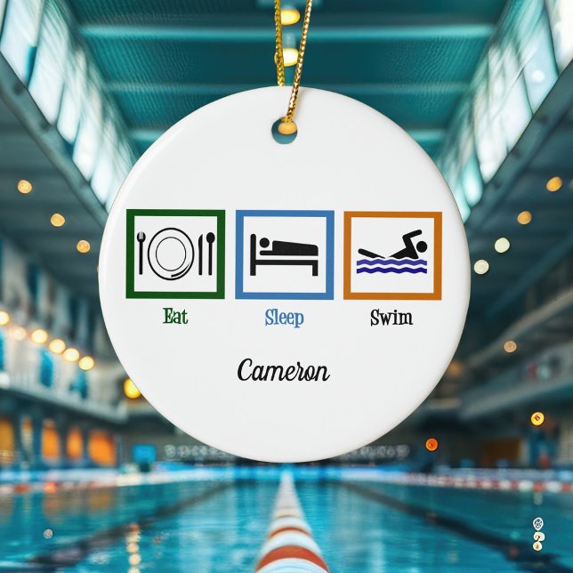 Eat Sleep Swim Funny Swimmer Christmas Ceramic Tree Decoration (Creator Uploaded)