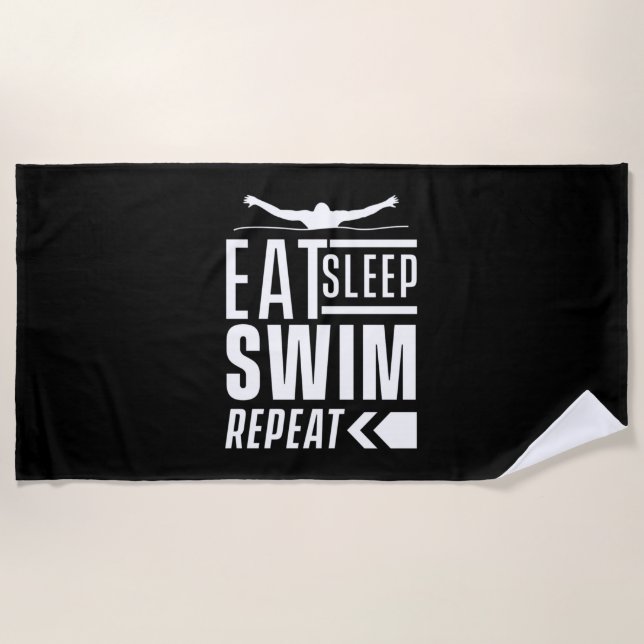 Eat Sleep Swim Repeat Beach Towel (Front)