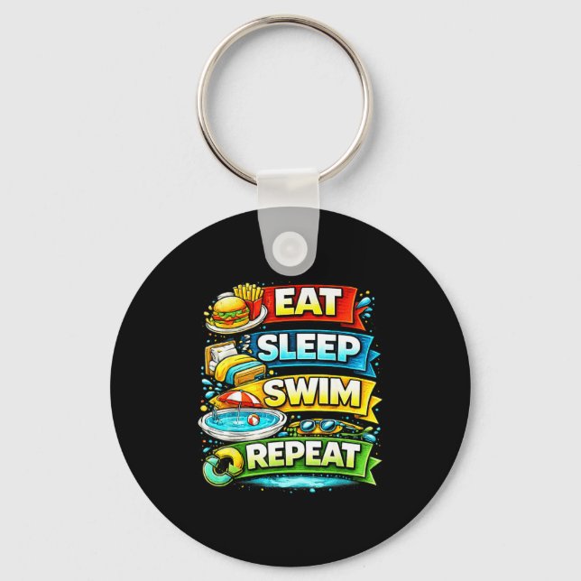 Eat sleep swim repeat funny summer vacation pool key ring (Front)