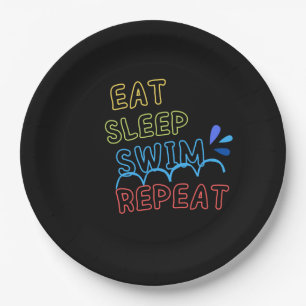 Eat sleep swim repeat paper plate