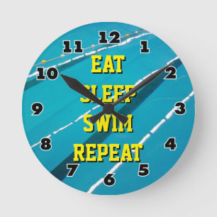 EAT SLEEP SWIM REPEAT swimming pool wall clock