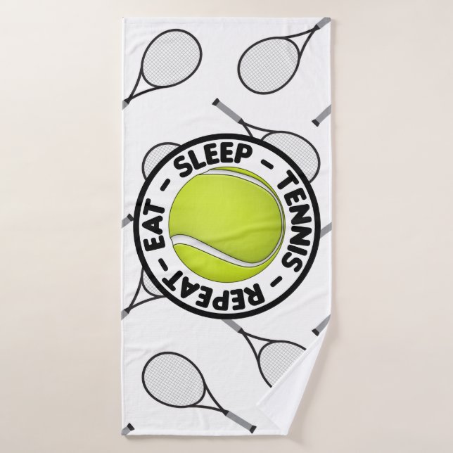 Eat Sleep Tennis Repeat with Ball and racket white Bath Towel (Bath Towel)