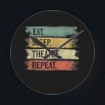 Eat Sleep Theatre Repeat Theatre Tech Gifts Actor Round Clock<br><div class="desc">Eat Sleep Theatre Repeat Theatre Tech Gifts Actor ! A meaningful,  unique gift suitable for people who like acting,  musicals,  music lovers,  theatre lovers...  Come to my shop to see meaningful gifts about acting! Offering gifts sooner or later does not matter,  it matters that you sincerely gave gifts !!</div>